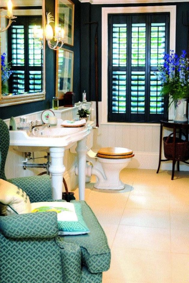 Dark Plantation Shutters in Bathroom